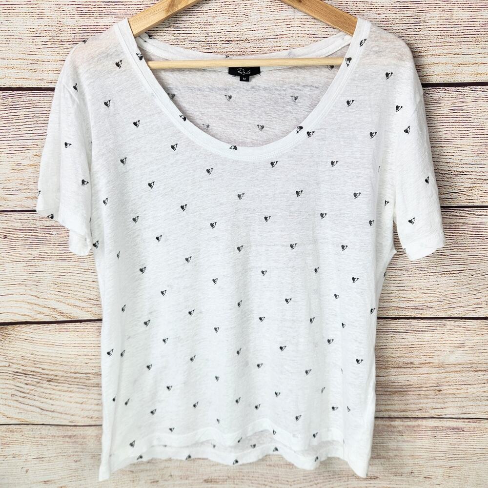 Rails Shirt White Electric Hearts Size Medium Linen Blend Tshirt Short Sleeve